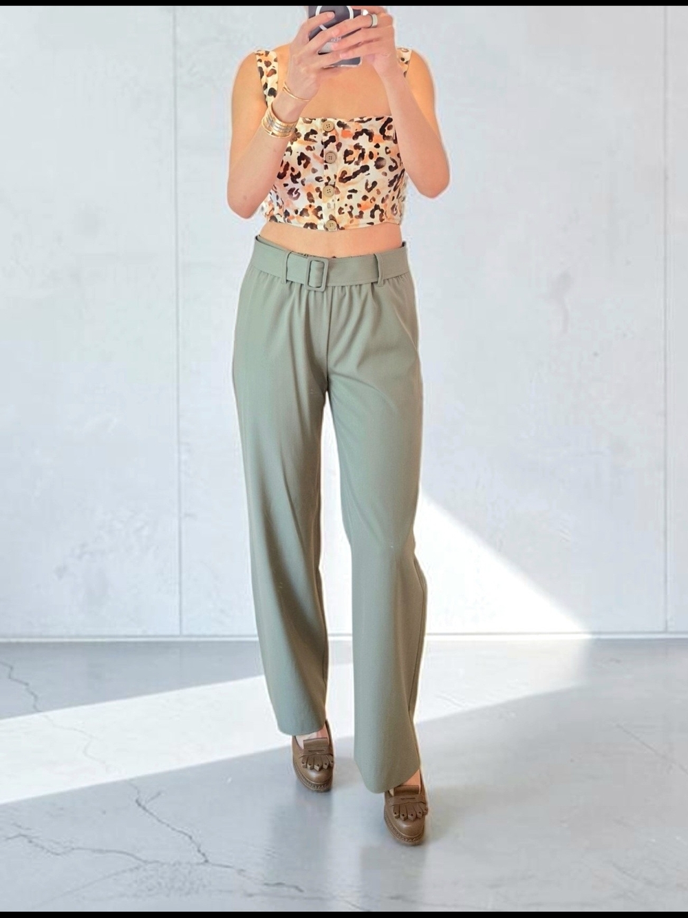 Tomas Maier Belted Moss Green Wide-Leg Trousers Size XS